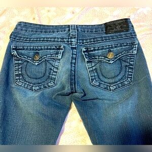 True Religion Joey Bootcut Denim Jeans Size 27 Flap Pockets Low Rise Flare